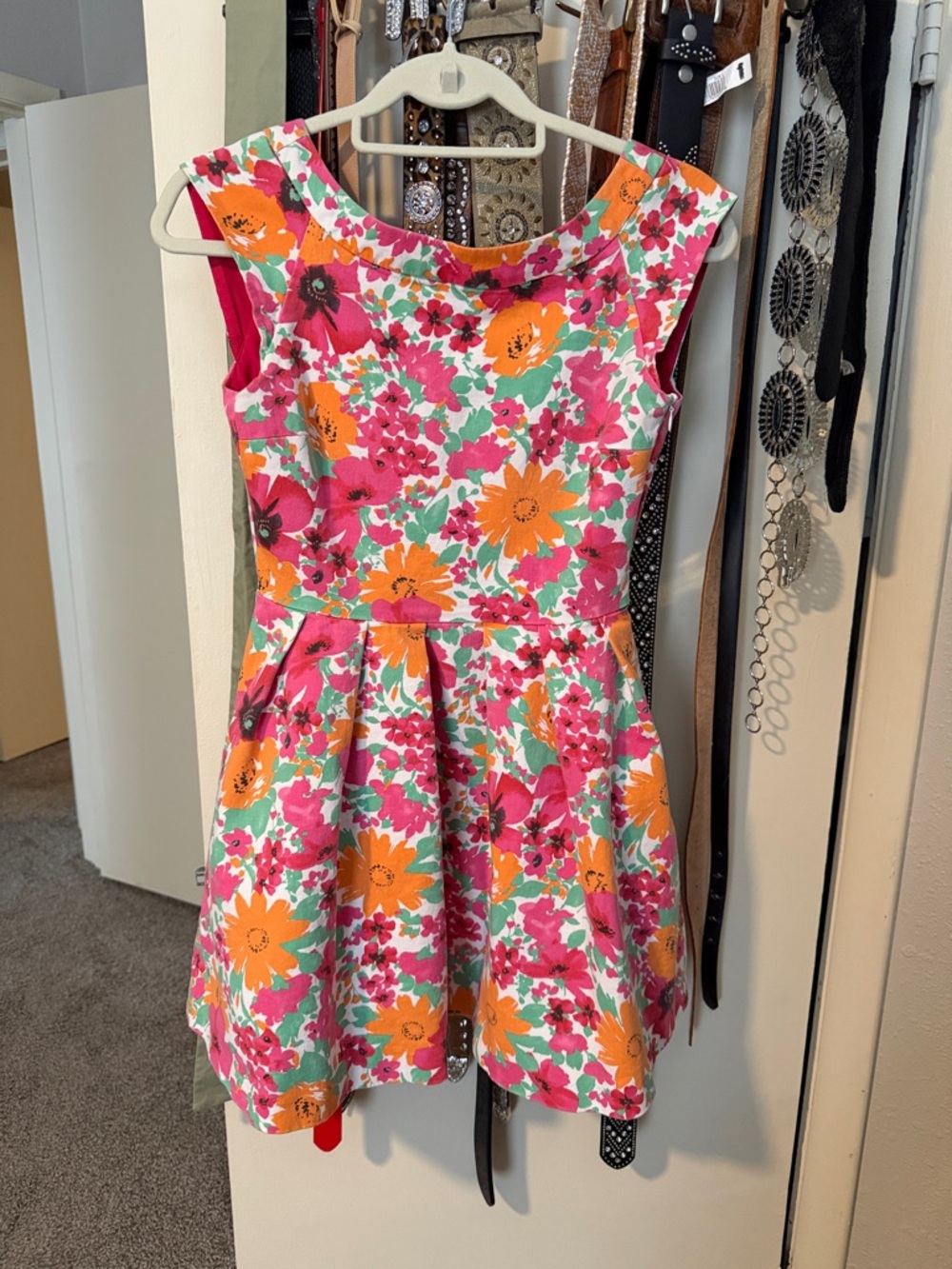 Zara Pink, Orange & Green Floral Fit-and-Flare Mini Dress
